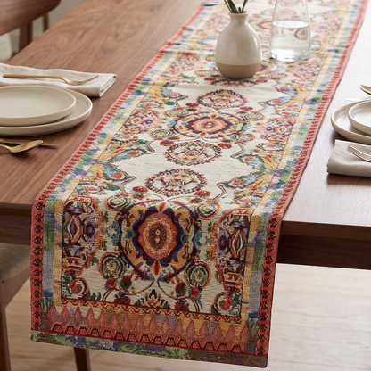 Tache Elegant Ivory Colorful Ornate Paisley Woven Tapestry Table Runner (18193)