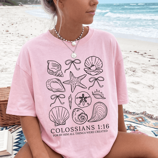 Colossians 1:16 Coastal Seashell Christian Graphic T-Shirt