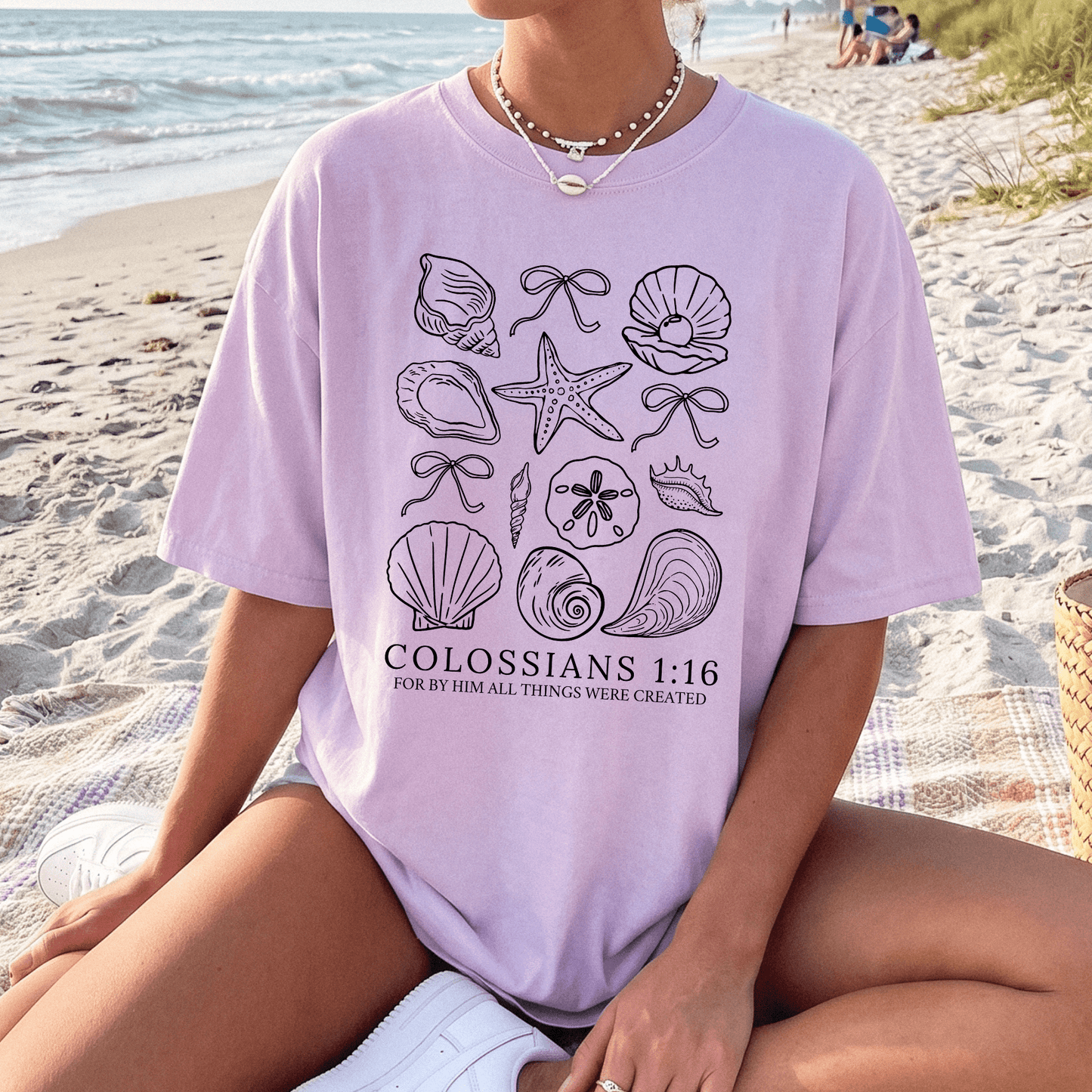Colossians 1:16 Coastal Seashell Christian Graphic T-Shirt