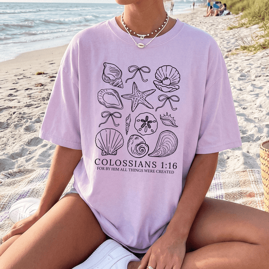 Colossians 1:16 Coastal Seashell Christian Graphic T-Shirt