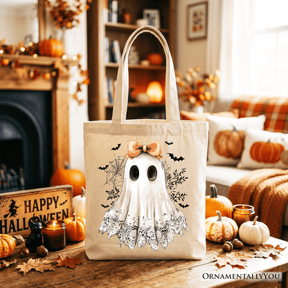 Coquette Ghost Tote Bag, Cute Halloween Gift Shopper for Girly Ghouls