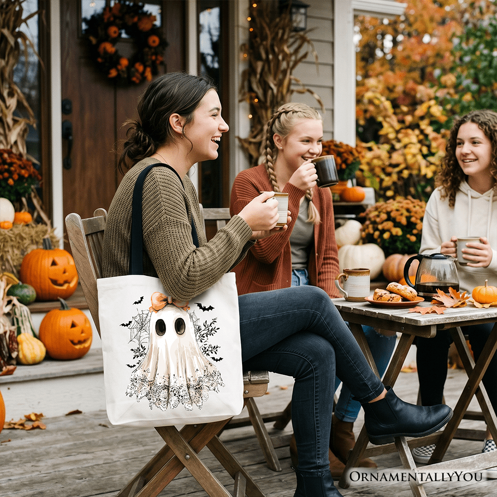Coquette Ghost Tote Bag, Cute Halloween Gift Shopper for Girly Ghouls