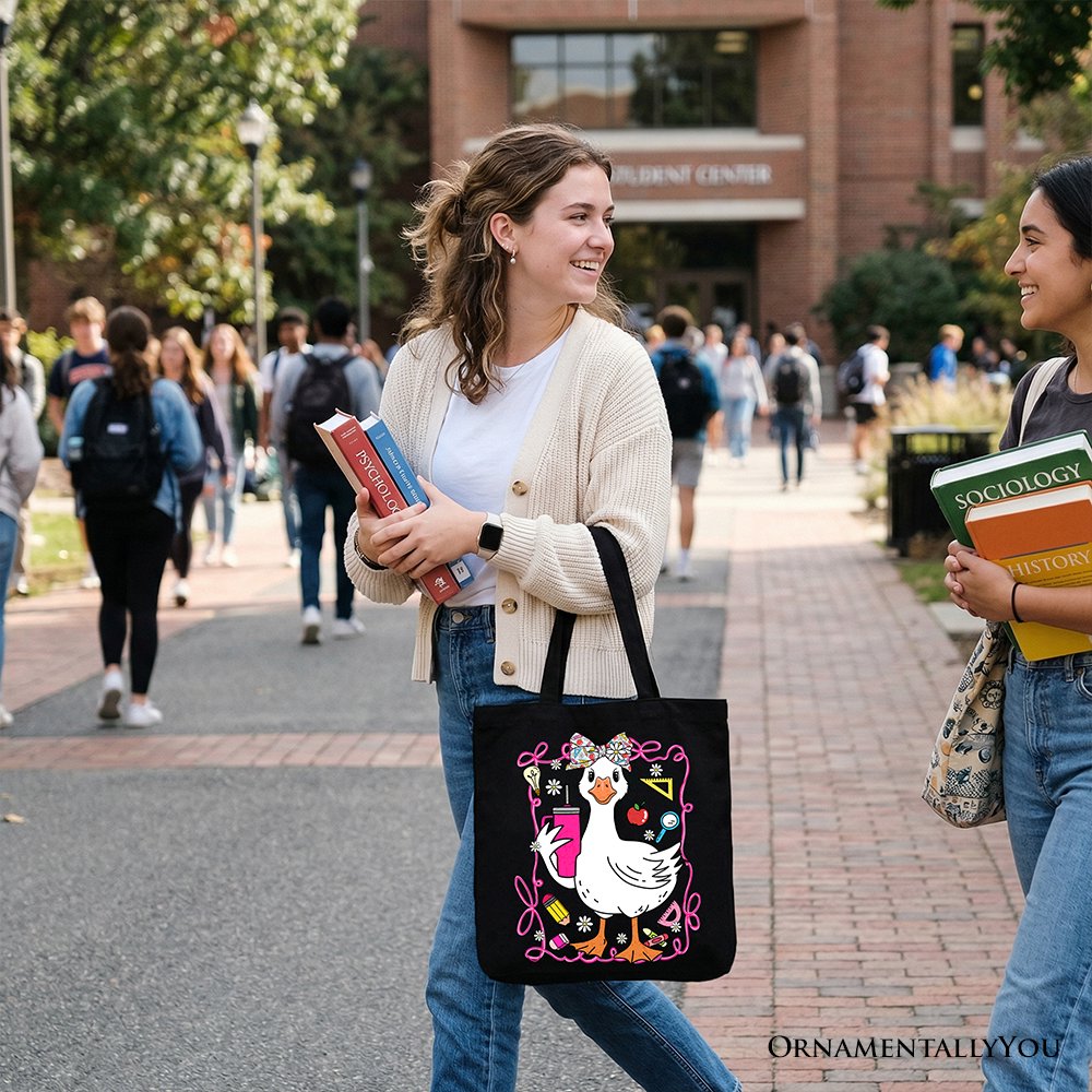 Coquette Teacher Goose Tote Bag, Funny Classroom Gift Shopper for Educators - Shaketea