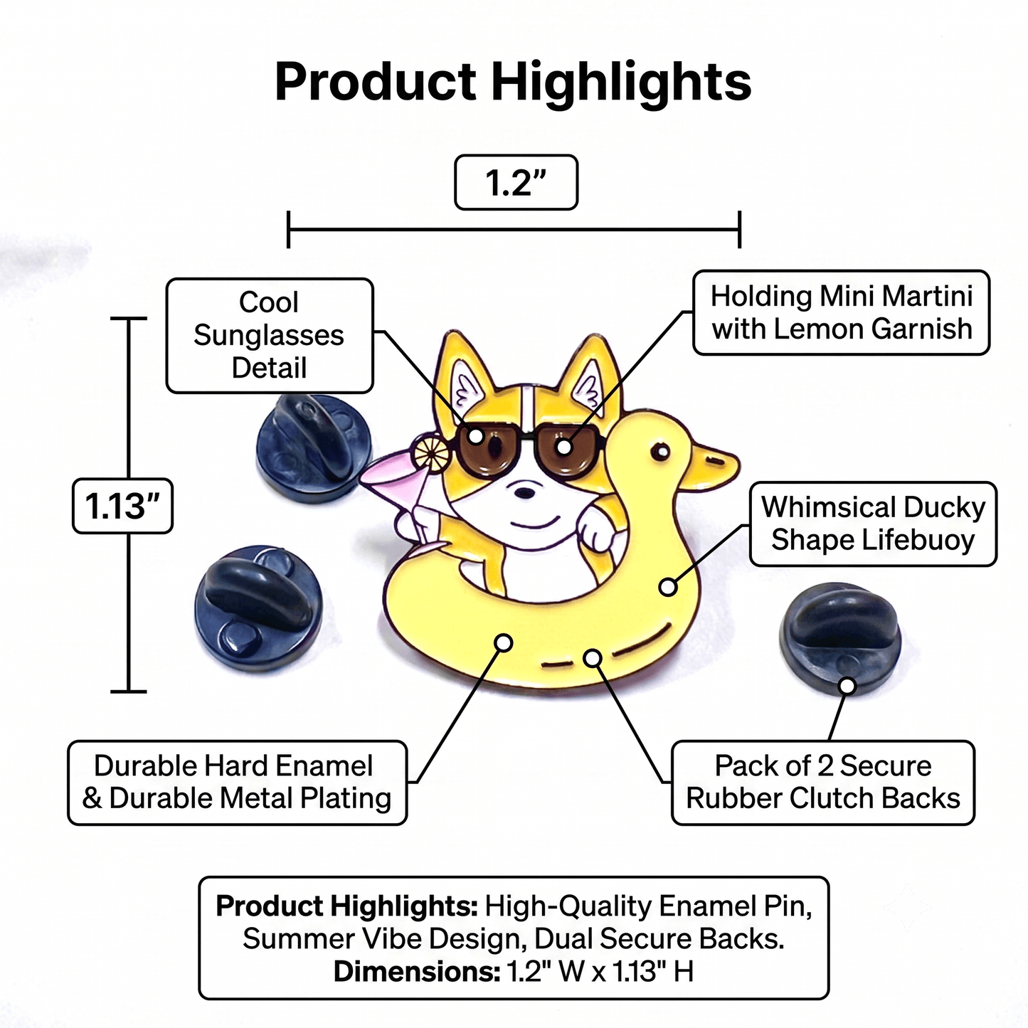 Corgi Floaty Enamel Pin – Fun Summer Accessory for Dog Fans