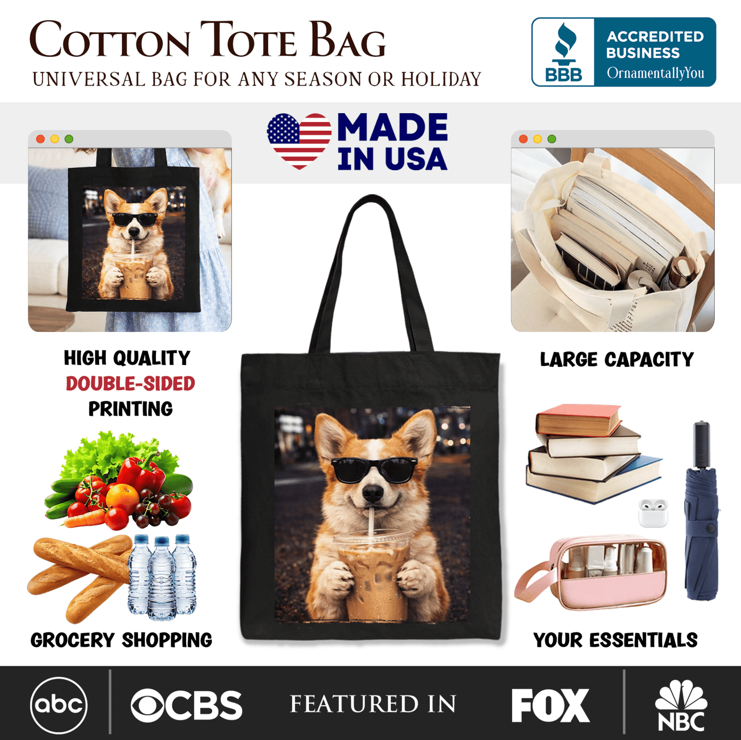 Corgi Iced Coffee Tote Bag, Funny Dog Parents Gift Shopper