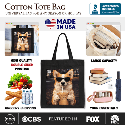 Corgi Iced Coffee Tote Bag, Funny Dog Parents Gift Shopper