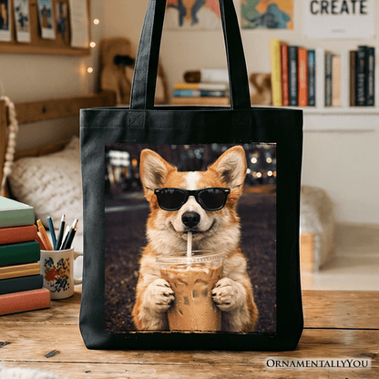 Corgi Iced Coffee Tote Bag, Funny Dog Parents Gift Shopper