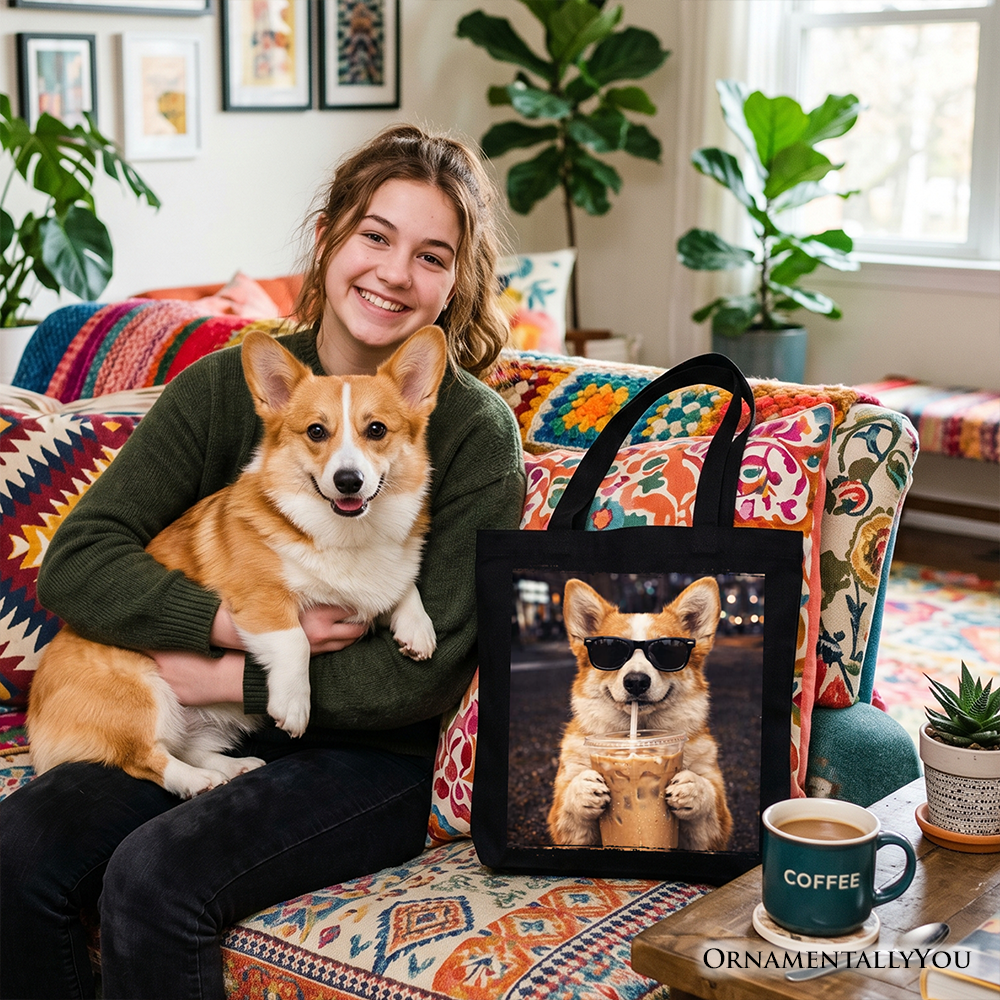 Corgi Iced Coffee Tote Bag, Funny Dog Parents Gift Shopper