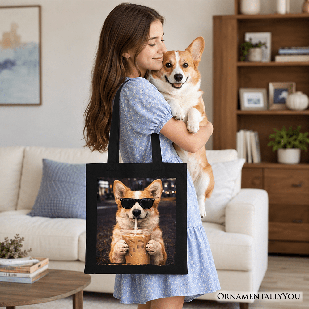 Corgi Iced Coffee Tote Bag, Funny Dog Parents Gift Shopper