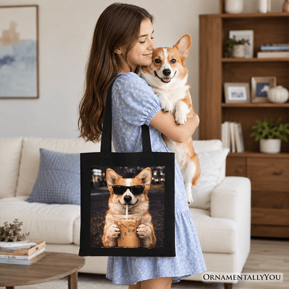 Corgi Iced Coffee Tote Bag, Funny Dog Parents Gift Shopper