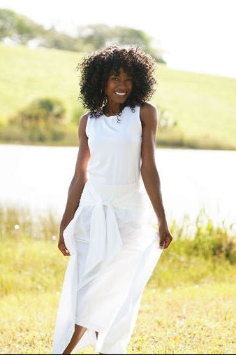 Cotton Lycra Ruche Tank - White