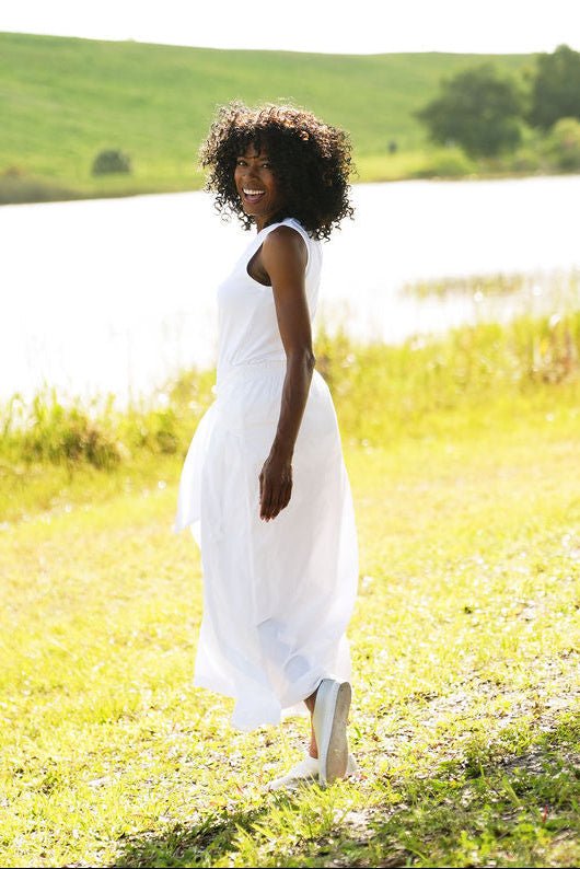 Cotton Lycra Ruche Tank - White