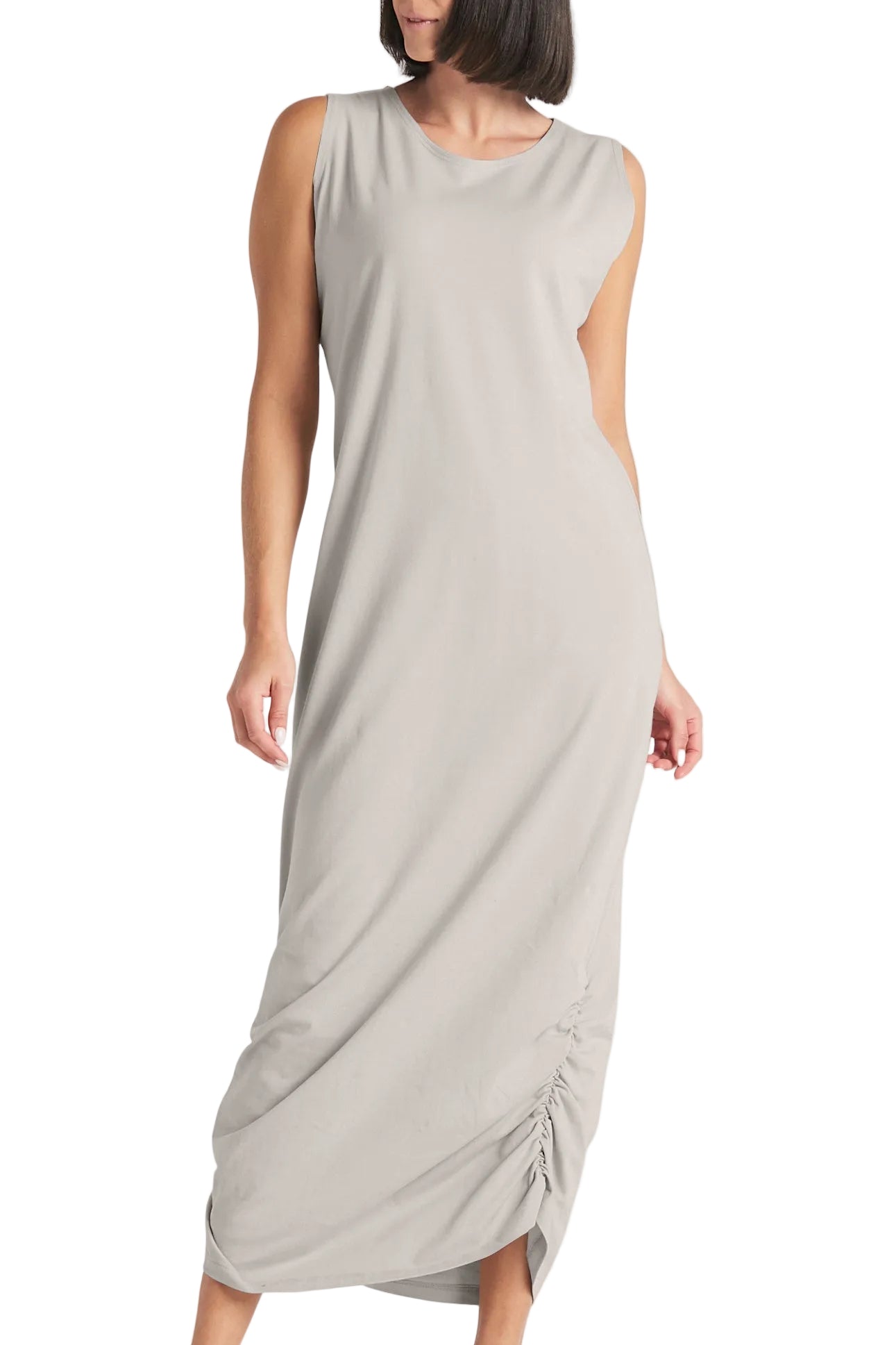 Cotton Lycra Ruched Tank Dress - Titanium