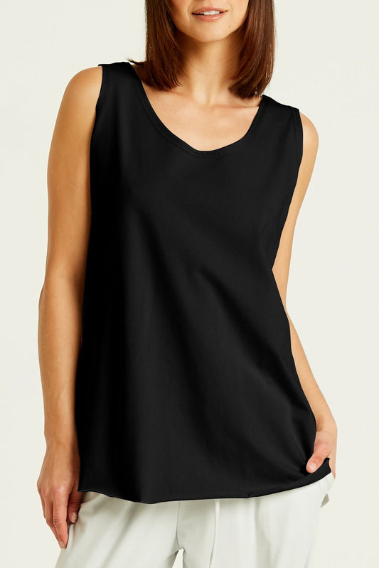 Cotton Lycra Shirttail Tank - Black