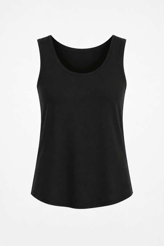 Cotton Lycra Shirttail Tank - Black