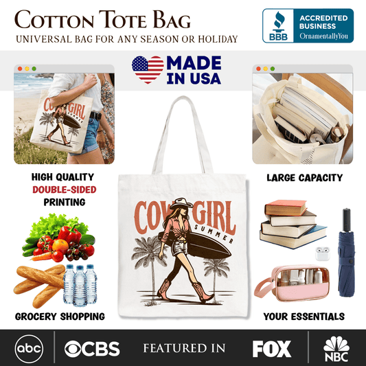 Cowgirl Summer Surf Tote Bag, Retro Western Beach Gift Shopper for Free-Spirited Women