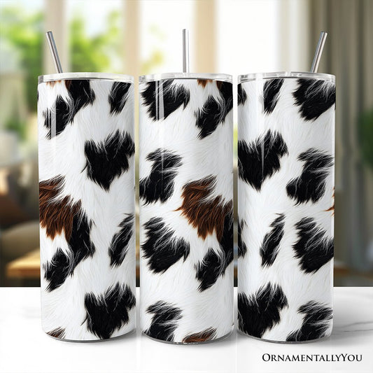 Cowhide Fur Pattern 20oz Personalized Tumbler With Lid and Stainless Steel Straw, Rustic Farmhouse Gift Cup