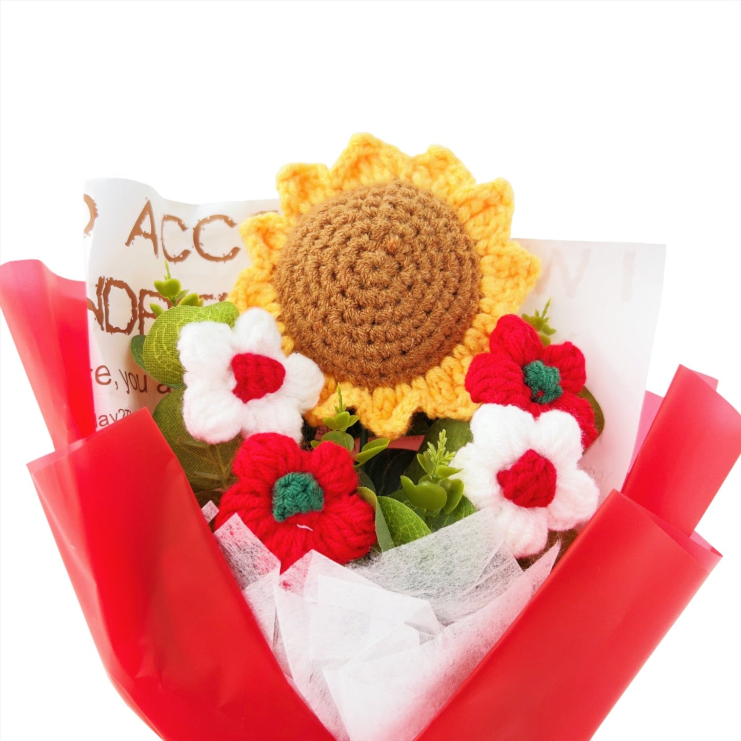 Crochet Flowers Bouquet Sunflower Exquisite Knitted Flower Wrap with Light Ready for Gift Home Decoration Ornaments