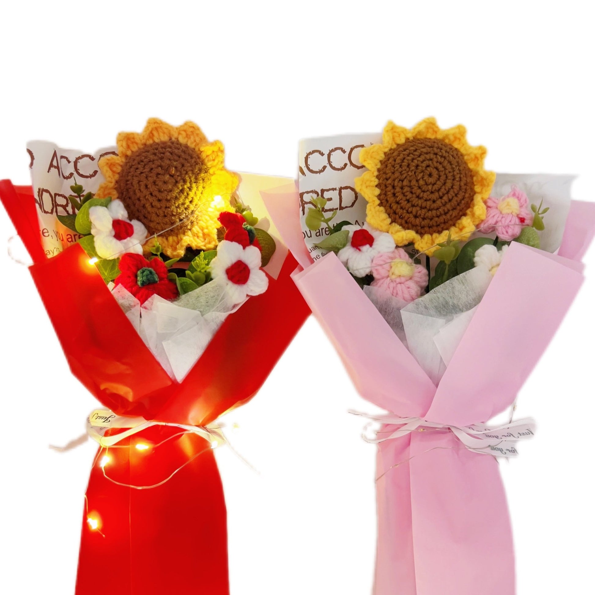 Crochet Flowers Bouquet Sunflower Exquisite Knitted Flower Wrap with Light Ready for Gift Home Decoration Ornaments