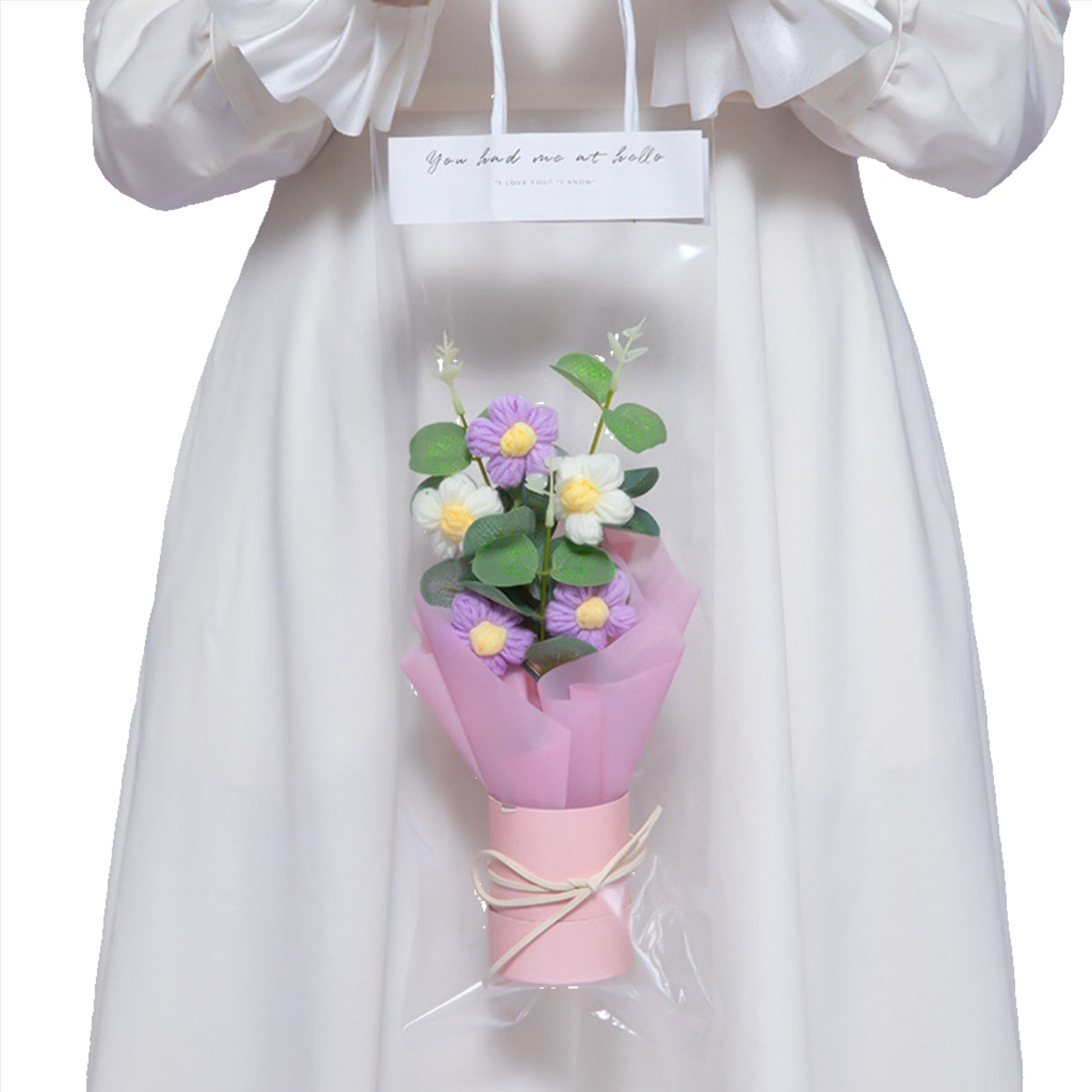 Crochet Flowers Bouquet with Light, Exquisite Knitted Flower Wrap Ready for Gift