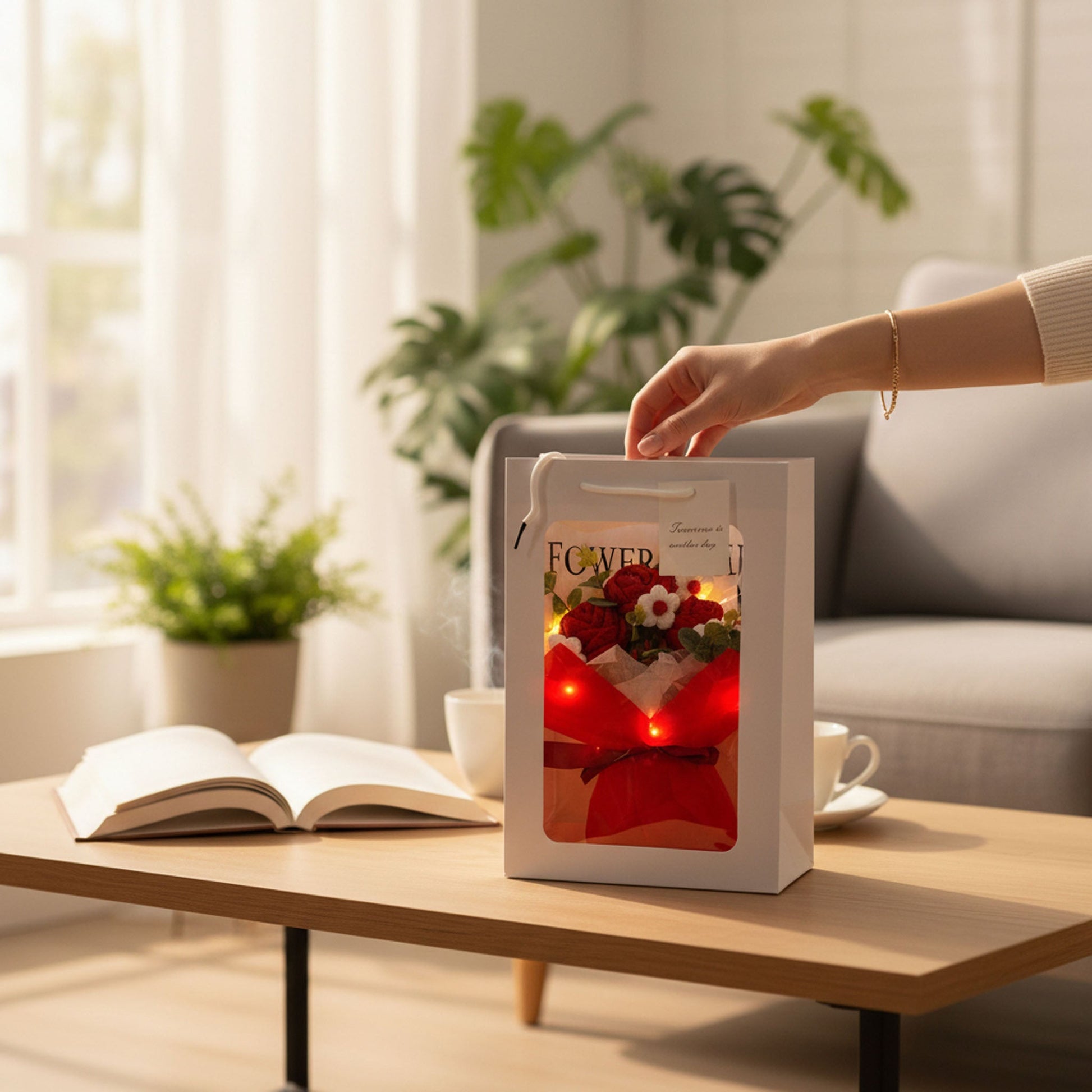 Crochet Rose Bouquet with Light Valentine’s Day Gift for Her