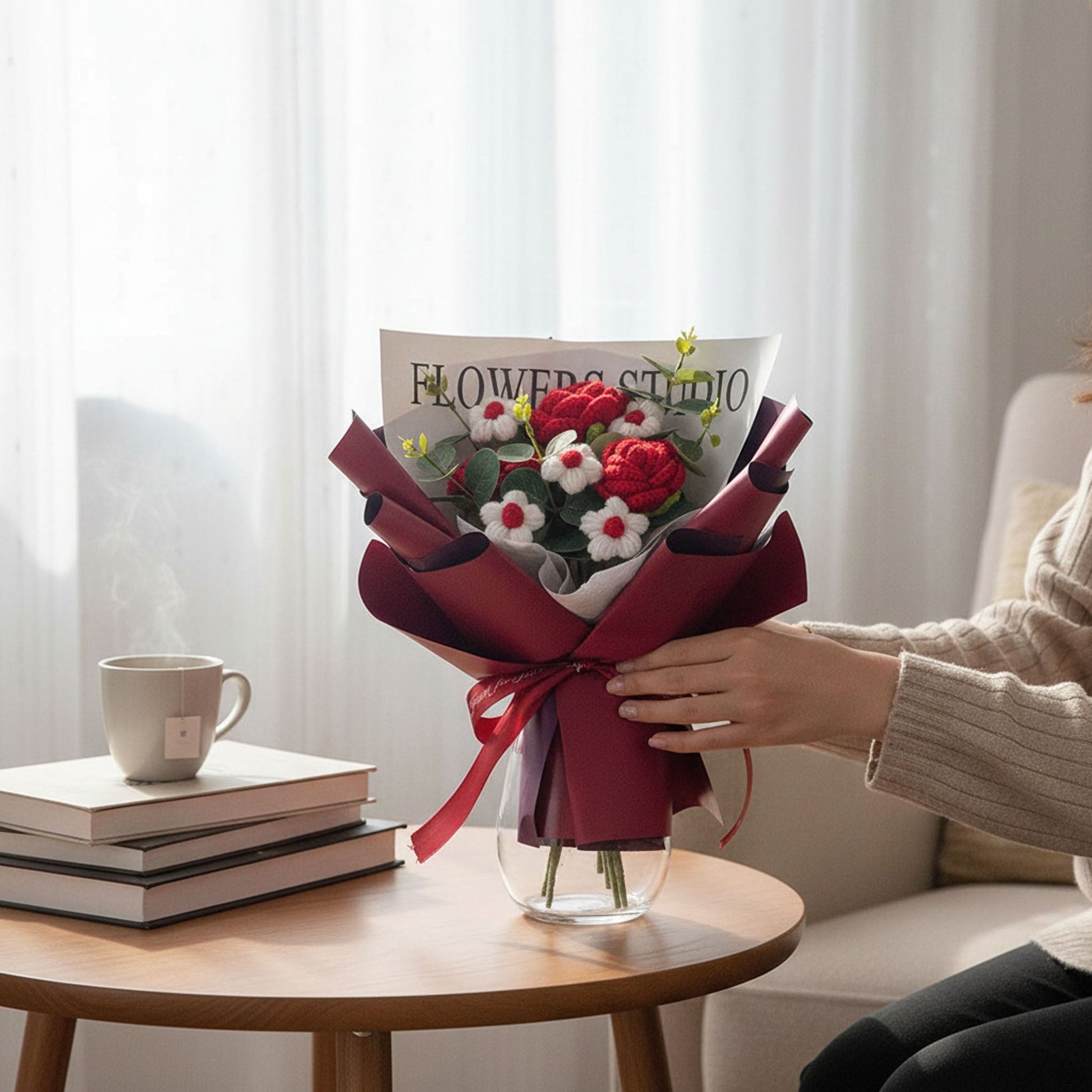 Crochet Rose Bouquet with Light Valentine’s Day Gift for Her