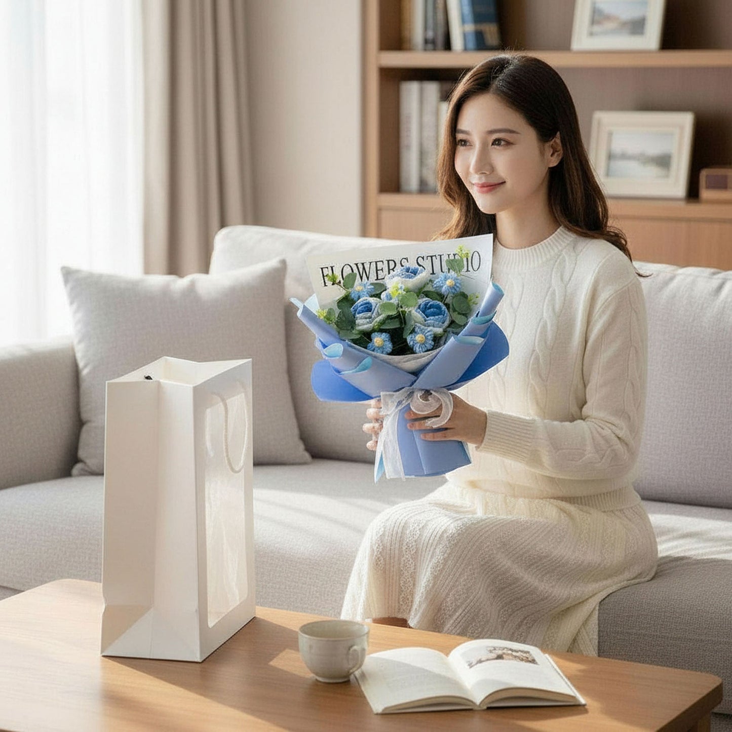 Crochet Rose Bouquet with Light Valentine’s Day Gift for Her