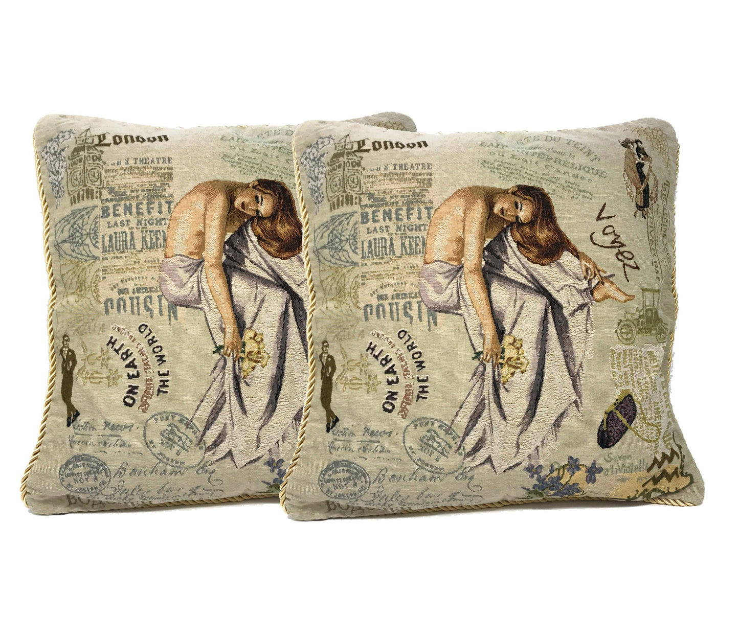 Tache Parisian Model European Postcard Vintage Tapestry Throw Pillow Cover (1362CC)