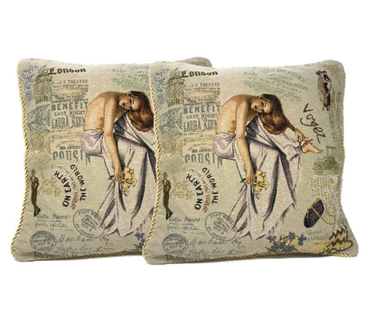 Tache Parisian Model European Postcard Vintage Tapestry Throw Pillow Cover (1362CC)