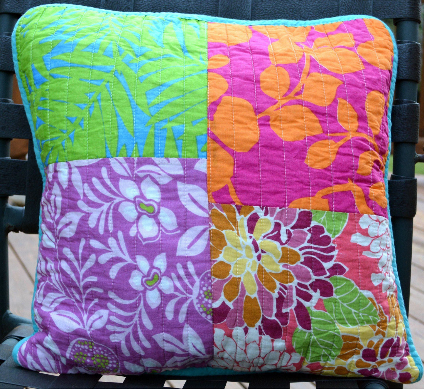 Tache 2 Piece Cotton Colorful Flower Power Party Patchwork Cushion Cover (FloralPatchwork-CC)