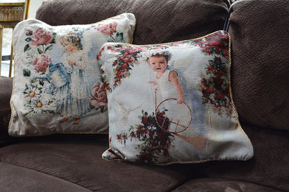 Tache Cupid's Horn Antique Rose Bird Dove Woven Tapestry Throw Pillow Cover (16375)