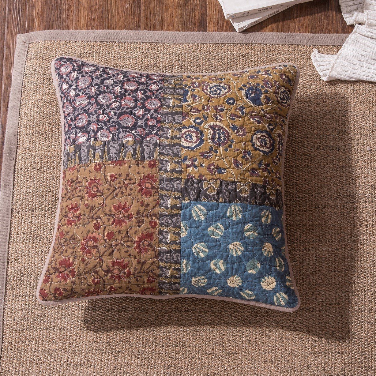 Tache Sunset Blooms Floral Quilted Patchwork Multi Color 2 Pieces Cushion Covers (JHW-825-18X18-2PC)
