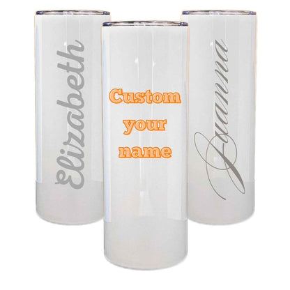 Custom Name 20 oz Skinny Tumbler – Engraved with Straw & Brush