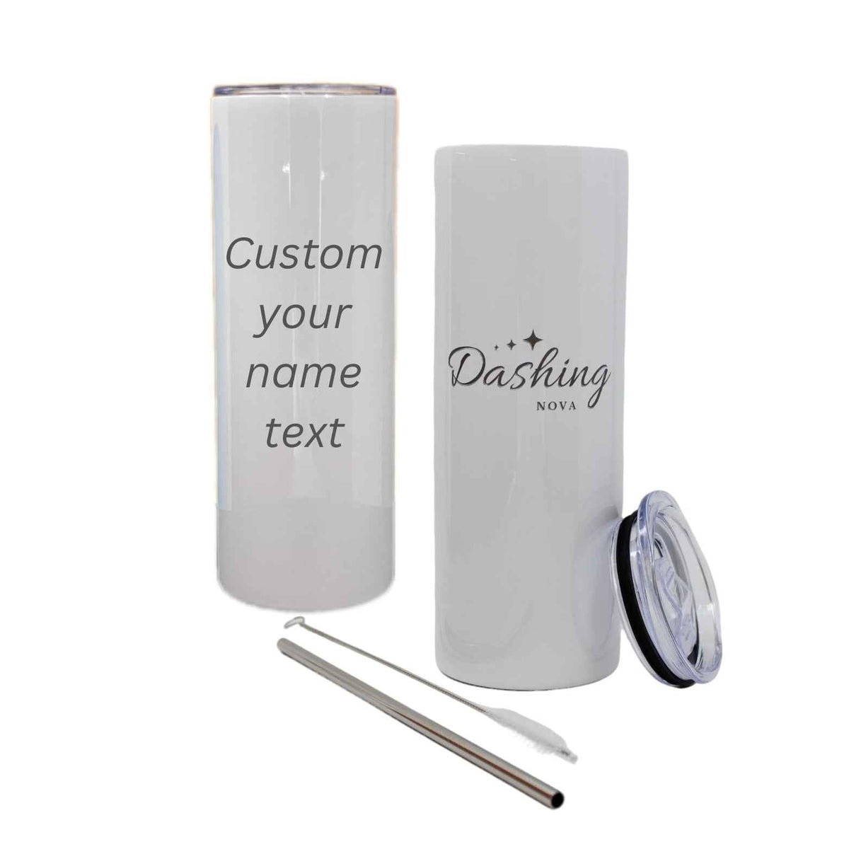 Custom Name 20 oz Skinny Tumbler – Engraved with Straw & Brush