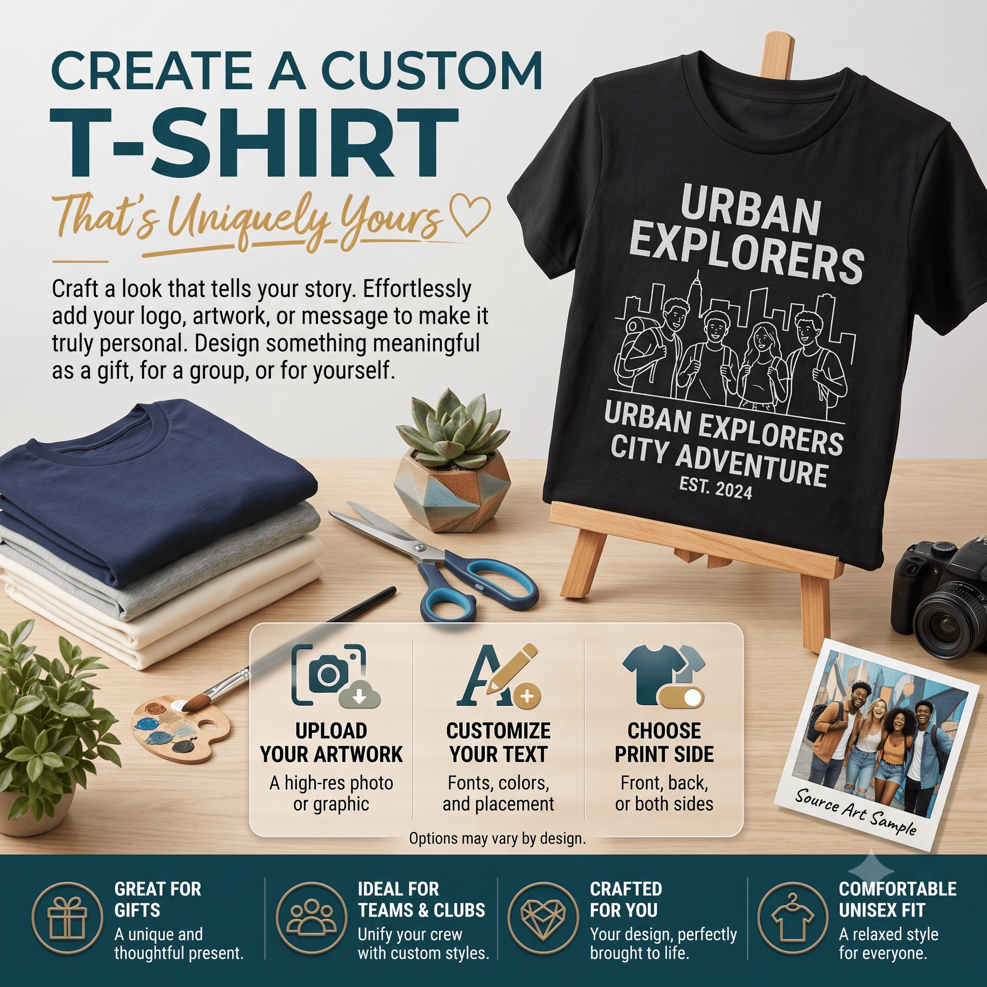 Custom Photo Text Logo T Shirt Front Back Cotton Crewneck Unisex Adult