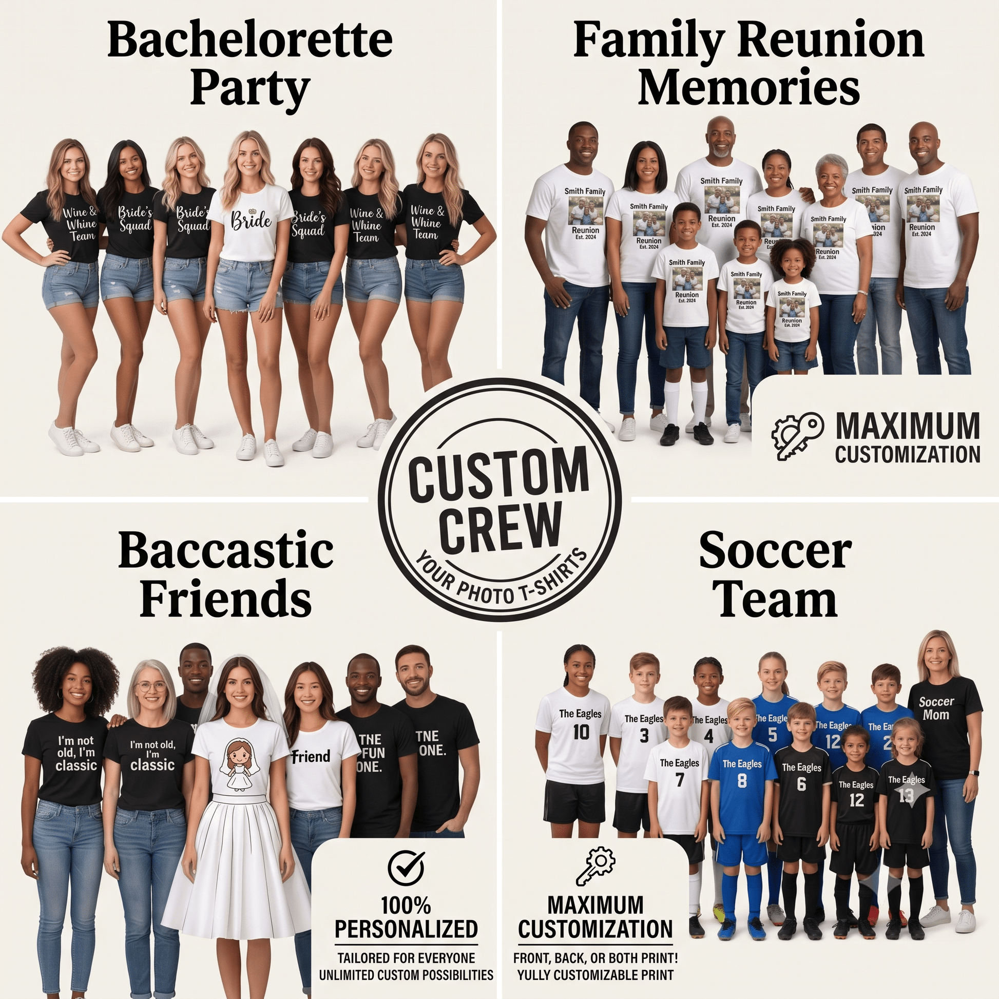 Custom Photo Text Logo T Shirt Front Back Cotton Crewneck Unisex Adult
