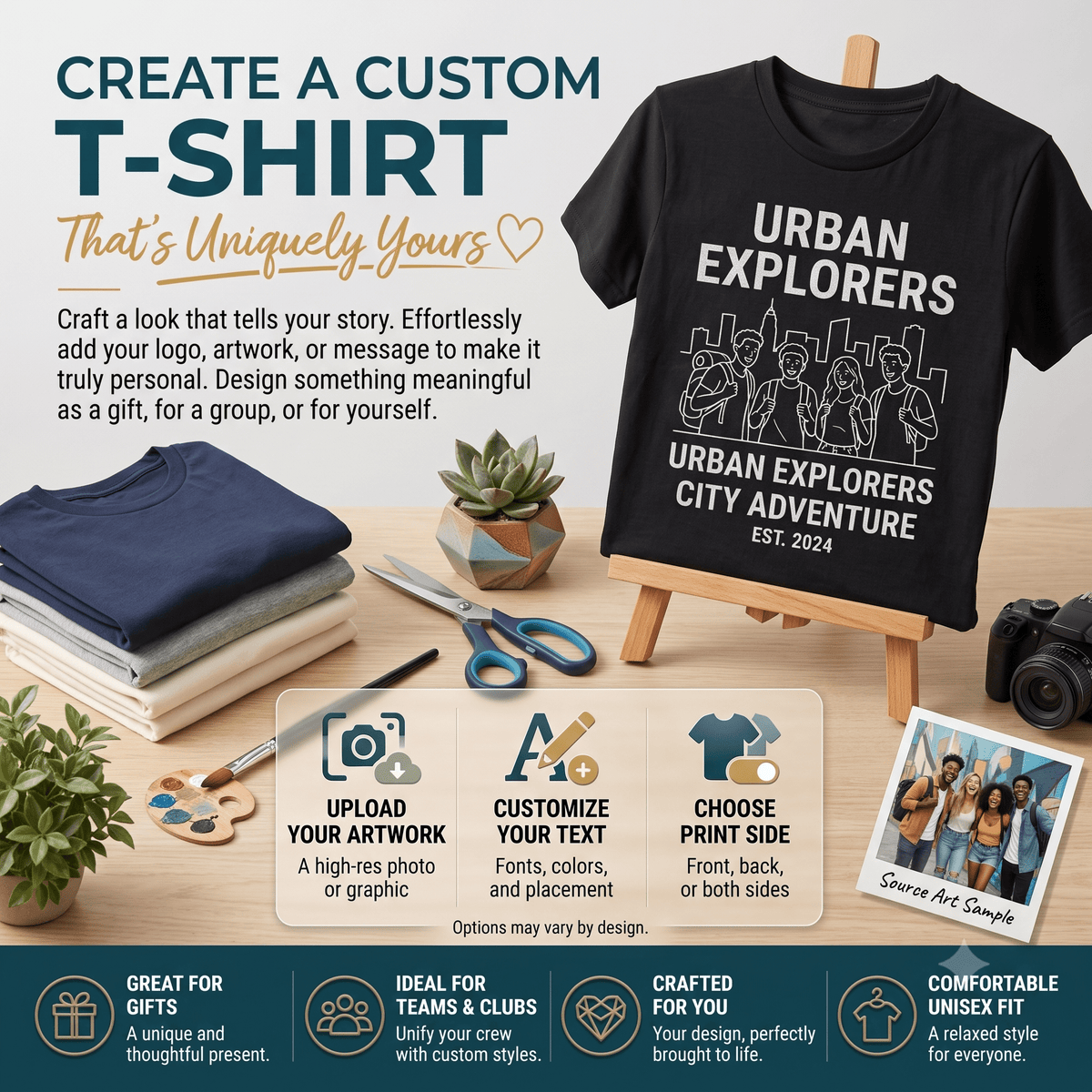 Custom Photo Text Logo T Shirt Front Back Cotton Crewneck Unisex Adult