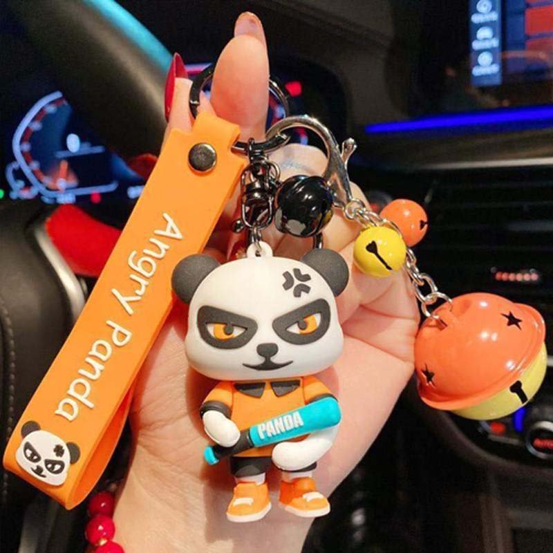 Cute Angry Panda Keychain Pendant Keyring for Women Men Kids