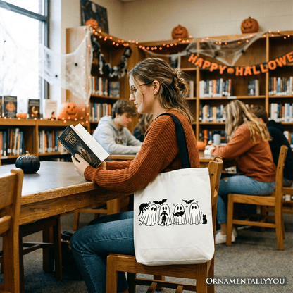 Cute Ghost Teacher Halloween Tote Bag, Retro Boo Spooky School Gift Shopper