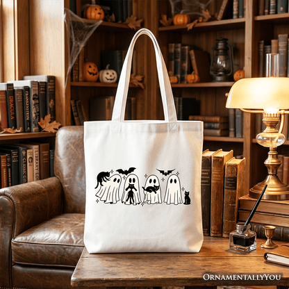 Cute Ghost Teacher Halloween Tote Bag, Retro Boo Spooky School Gift Shopper