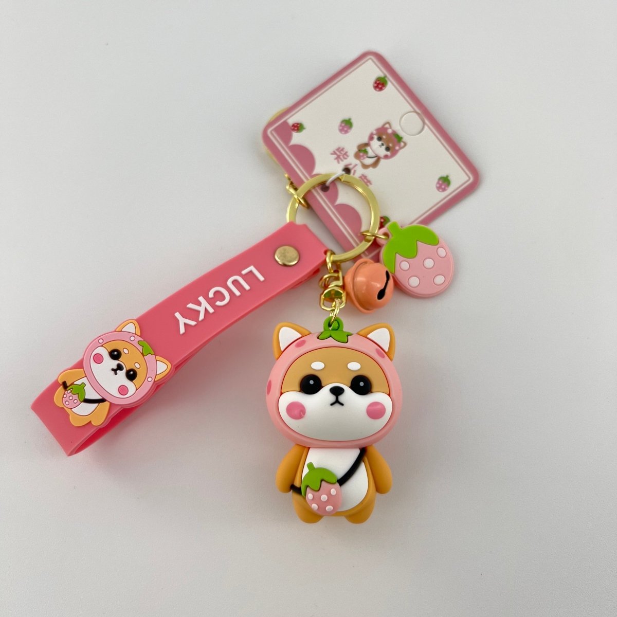 Cute Keychain for Her Pink Strawberry