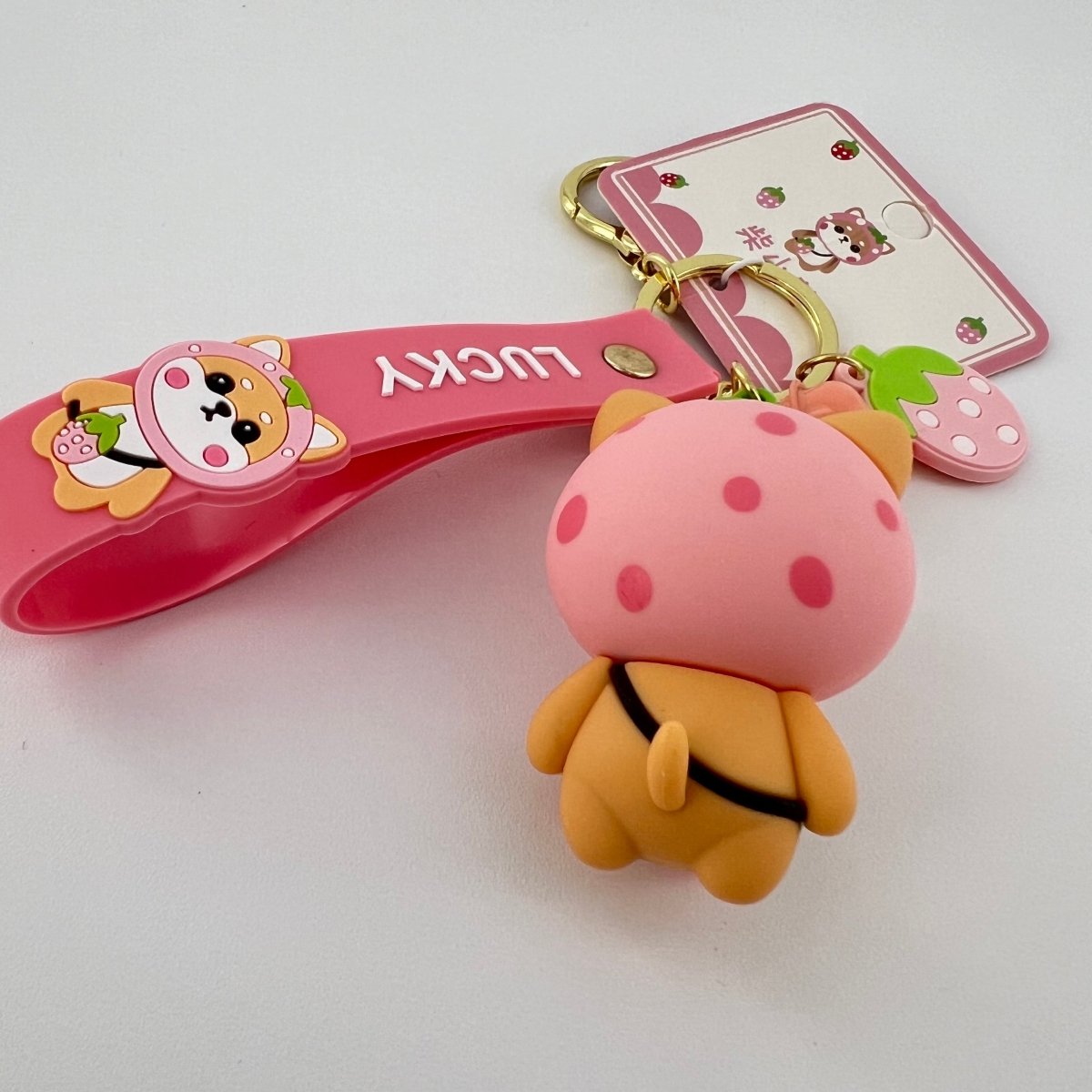 Cute Keychain for Her Pink Strawberry