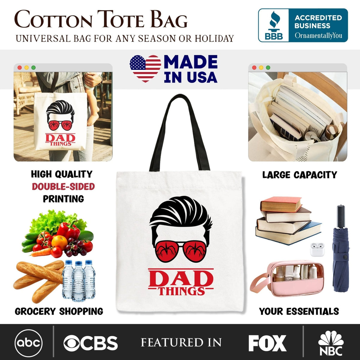 Dad Things Retro Canvas Tote Bag, Red Glasses Family Matching Gift Shopper