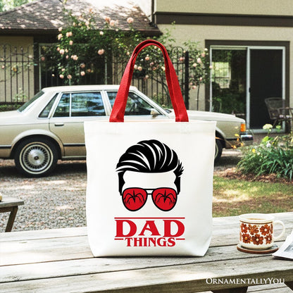 Dad Things Retro Canvas Tote Bag, Red Glasses Family Matching Gift Shopper
