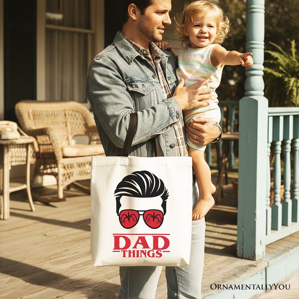 Dad Things Retro Canvas Tote Bag, Red Glasses Family Matching Gift Shopper