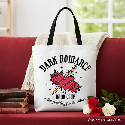 Dark Romance Book Club Canvas Tote Bag, Vintage Gothic Romantasy Bookish Gift Shopper