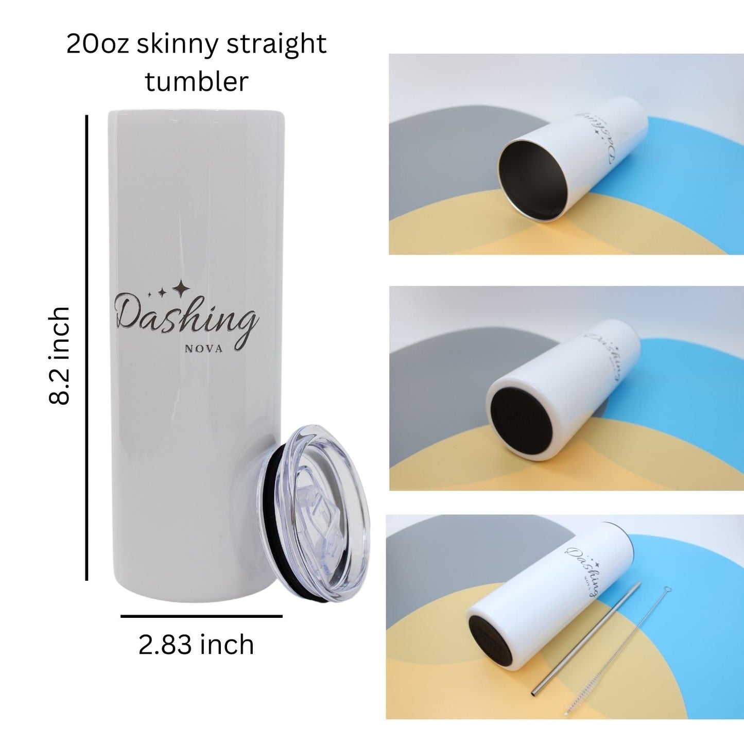 Dashing Nova 20oz Skinny Straight Stainless Steel Double Walled Insulated Tumbler with Straw Clean Brush Gift Box Ribbon