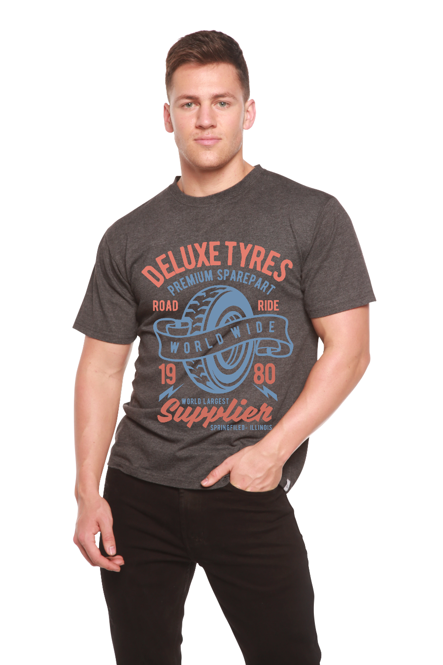 Deluxe Tyres Men's Bamboo Viscose/Organic Cotton Short Sleeve Graphic T-Shirt - Shaketea