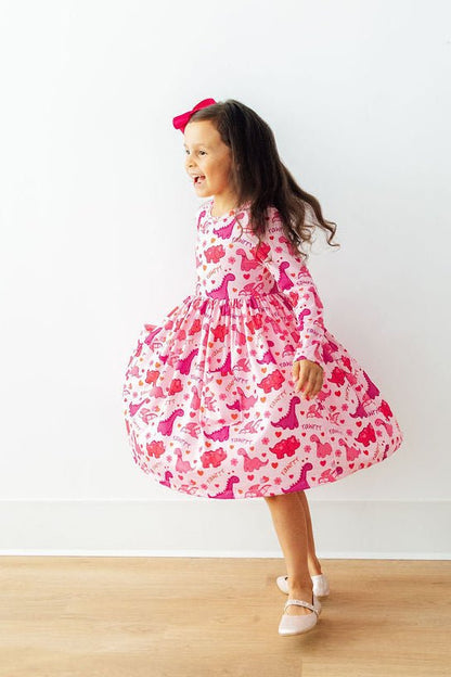 Dino Kisses L/S Pocket Twirl Dress