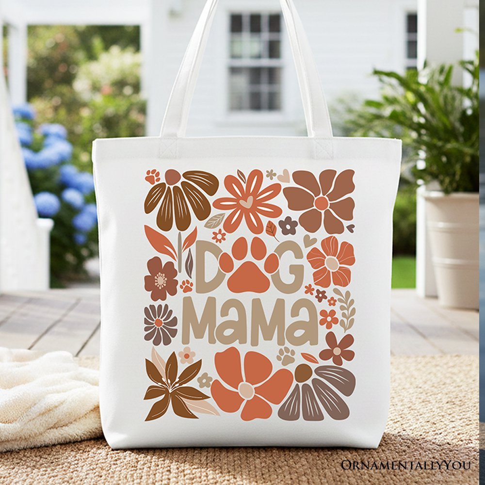 Dog Mama Boho Floral Canvas Tote Bag, Gift Shopper for Proud and Stylish Pet Lovers
